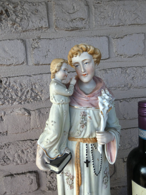 Antique german porcelain bisque saint anthony Figurine statue
