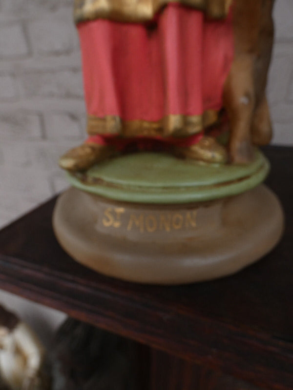 Antique rare chalk saint Monon scottish  Statue figurine religious