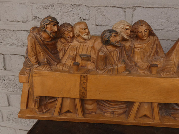 Vintage Large Last supper jesus  wood carved sculpture statue plaque religious