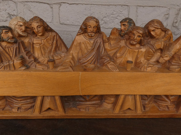 Vintage Large Last supper jesus  wood carved sculpture statue plaque religious