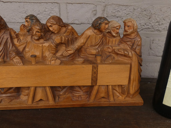 Vintage Large Last supper jesus  wood carved sculpture statue plaque religious