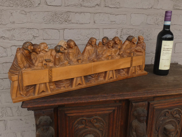 Vintage Large Last supper jesus  wood carved sculpture statue plaque religious