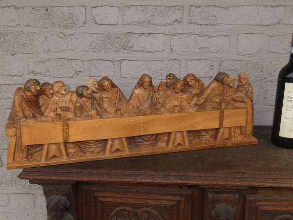 Vintage Large Last supper jesus  wood carved sculpture statue plaque religious