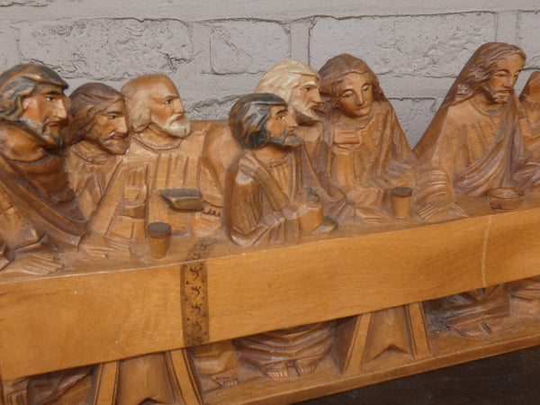 Vintage Large Last supper jesus  wood carved sculpture statue plaque religious