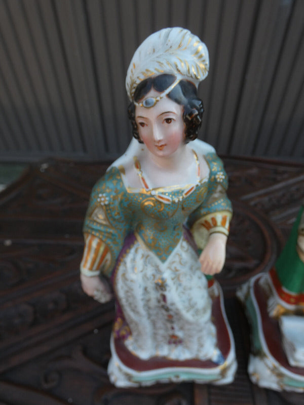PAIR Antique french vieux paris porcelain pique fleur statue lady man figurine