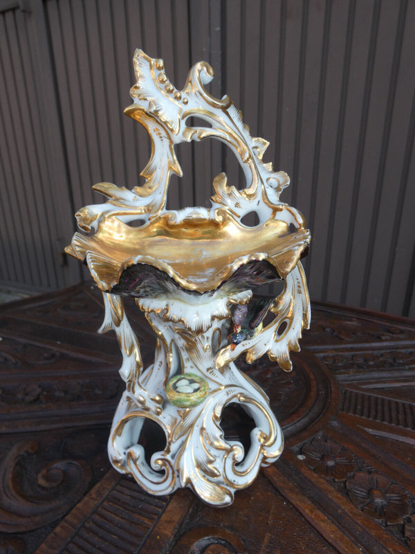 Antique vieux paris porcelain Holy water font bird nest rare religious