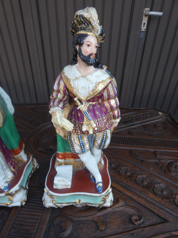 PAIR Antique french vieux paris porcelain pique fleur statue lady man figurine