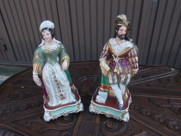 PAIR Antique french vieux paris porcelain pique fleur statue lady man figurine