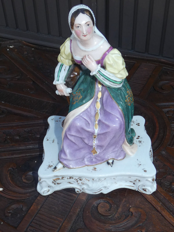 Antique french vieux paris porcelain pique fleur statue lady figurine