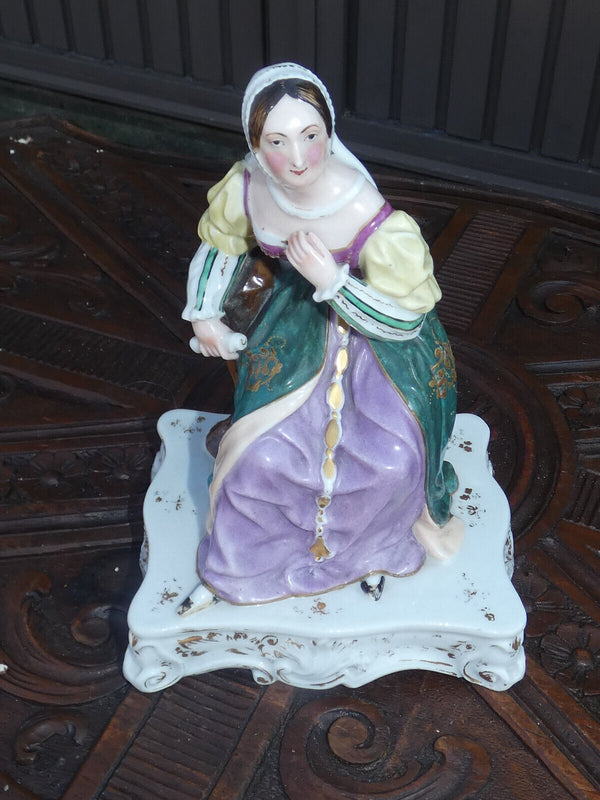 Antique french vieux paris porcelain pique fleur statue lady figurine