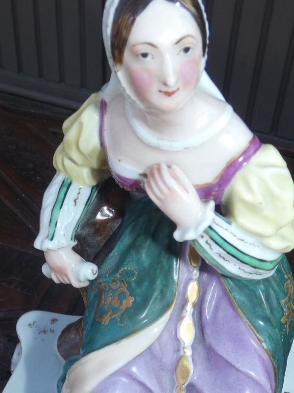 Antique french vieux paris porcelain pique fleur statue lady figurine