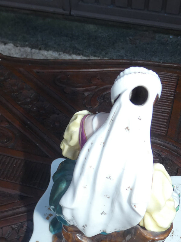 Antique french vieux paris porcelain pique fleur statue lady figurine