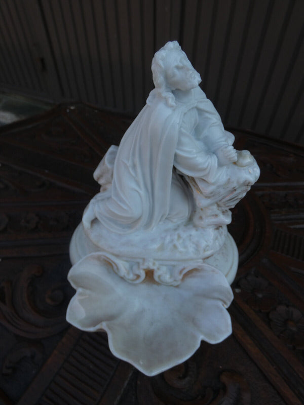 Antique  Bisque porcelain french holy water font jesus praying Statue religious