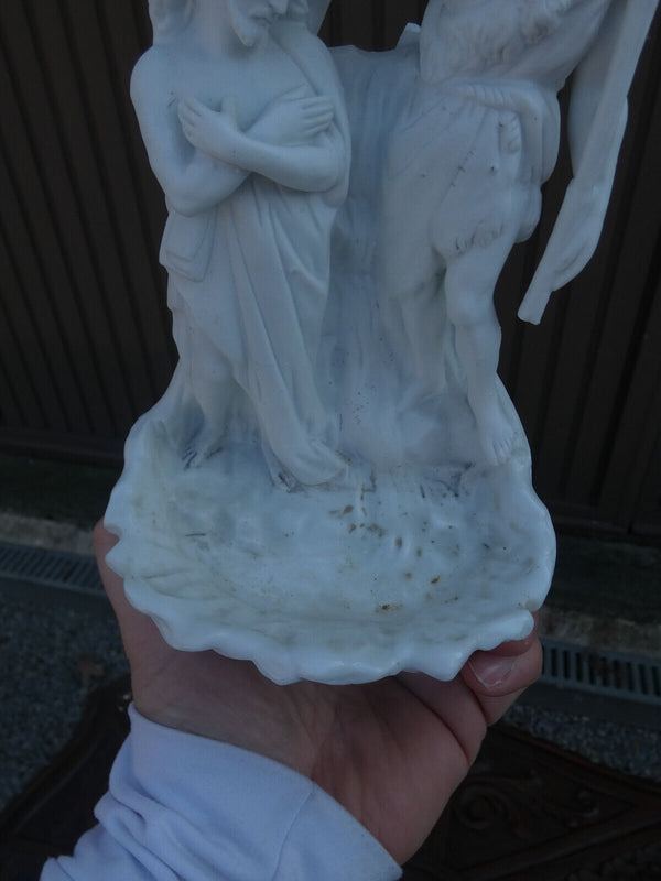 Antique  Bisque porcelain french holy water font Baptism Jesus Statue religious