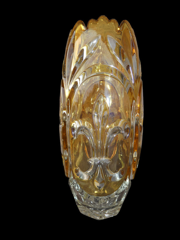 Vintage Bohemia crystal glass vase fleur de lys symbol