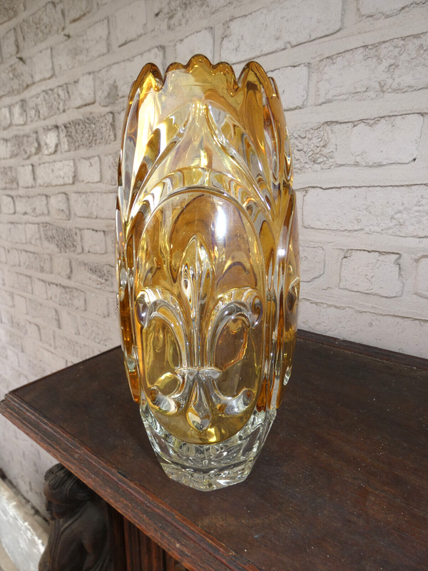 Vintage Bohemia crystal glass vase fleur de lys symbol