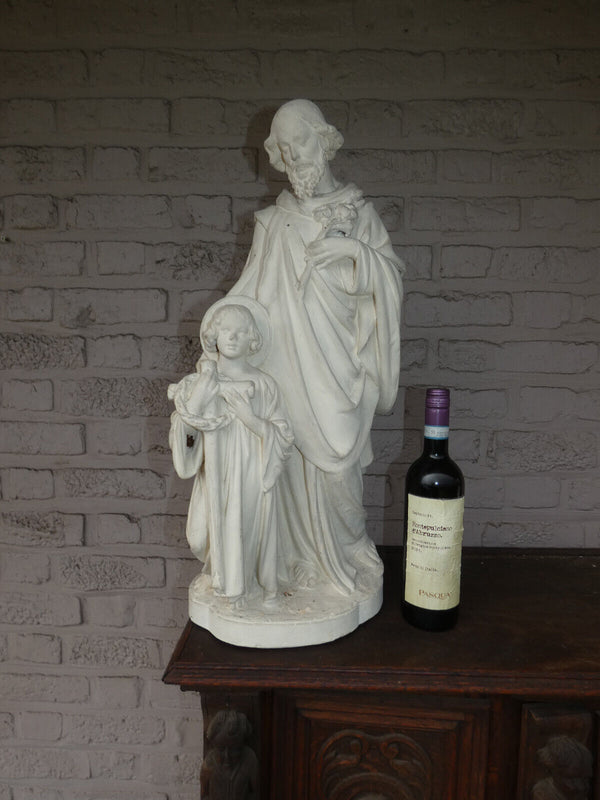 Antique XL Chalk saint joseph jesus Statue signed PArentani Religious