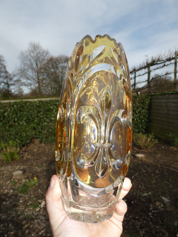 Vintage Bohemia crystal glass vase fleur de lys symbol