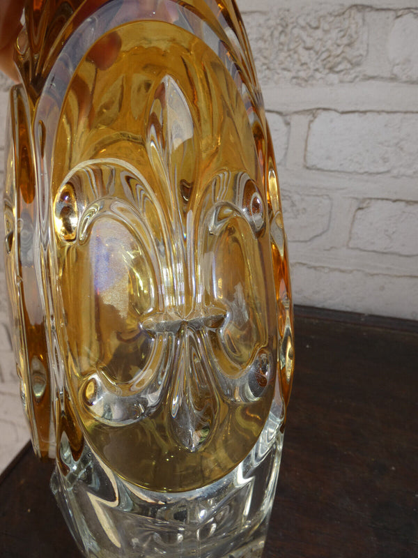 Vintage Bohemia crystal glass vase fleur de lys symbol