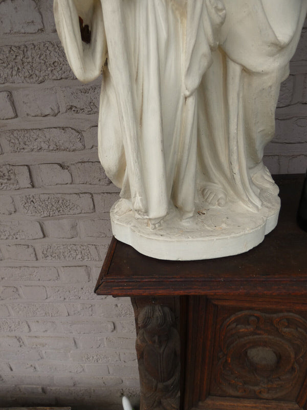 Antique XL Chalk saint joseph jesus Statue signed PArentani Religious