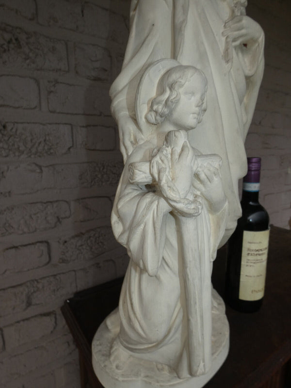 Antique XL Chalk saint joseph jesus Statue signed PArentani Religious