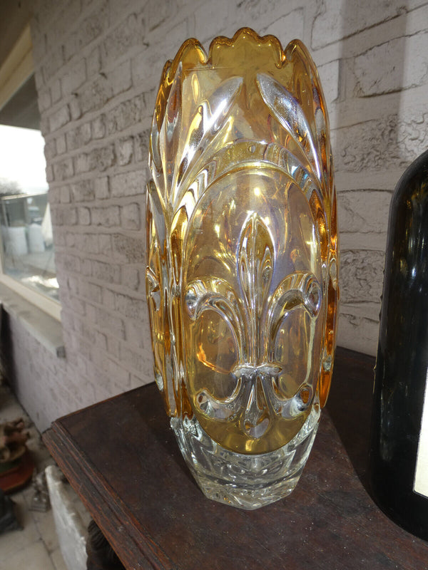 Vintage Bohemia crystal glass vase fleur de lys symbol