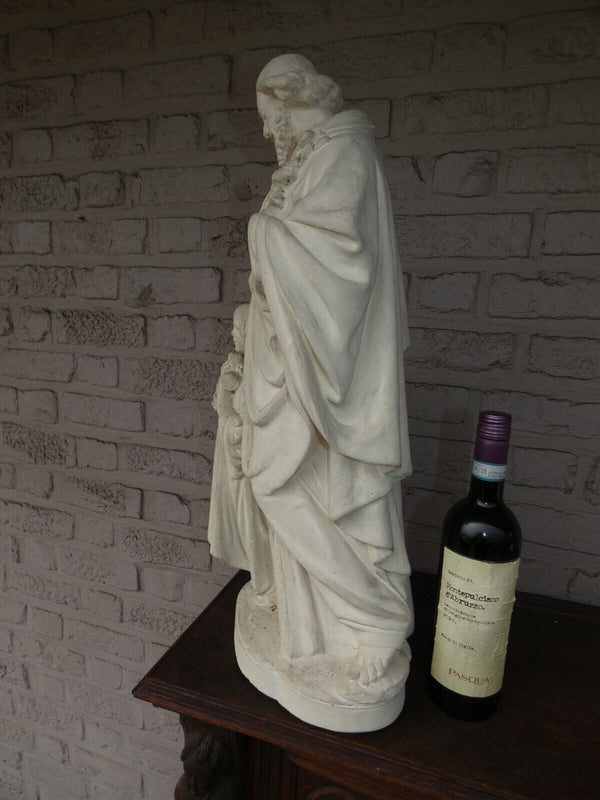 Antique XL Chalk saint joseph jesus Statue signed PArentani Religious