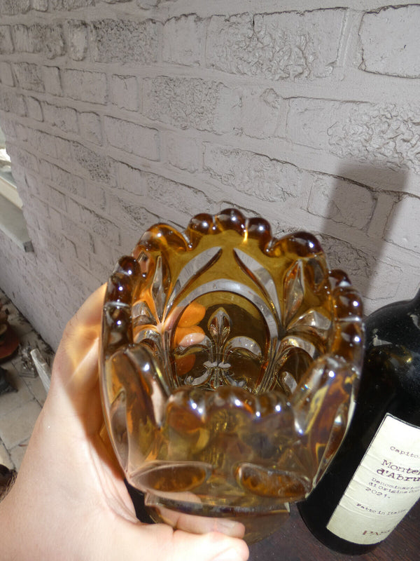 Vintage Bohemia crystal glass vase fleur de lys symbol