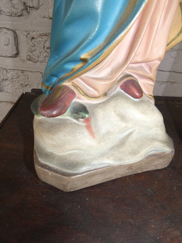 Antique french chalkware large Madonna child statue