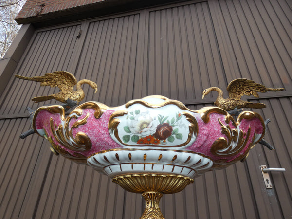 Vintage XL Spanish porcelain bronze birds Centerpiece vase bowl floral